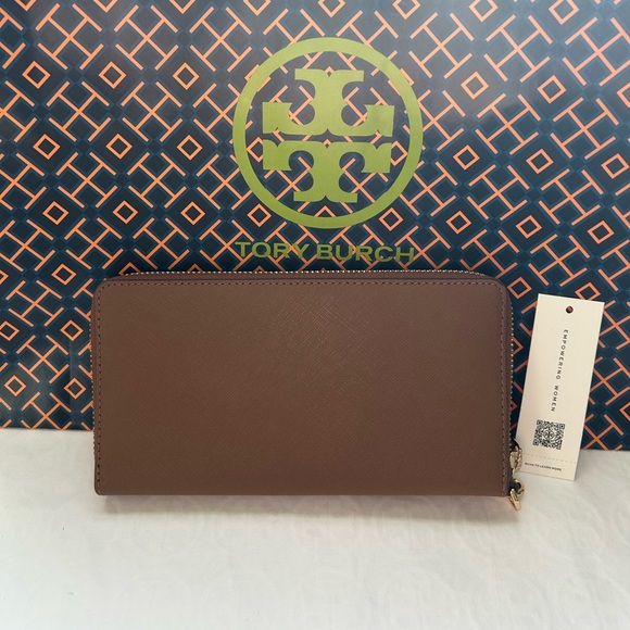 Tory Burch Emerson Zip Continental Wallet Moose Gold Tan Brown - Picture 2 of 12